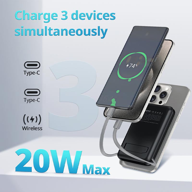 SuperV Power 13 20W 10000mAh with Build in C Cable Power Bank (Black)