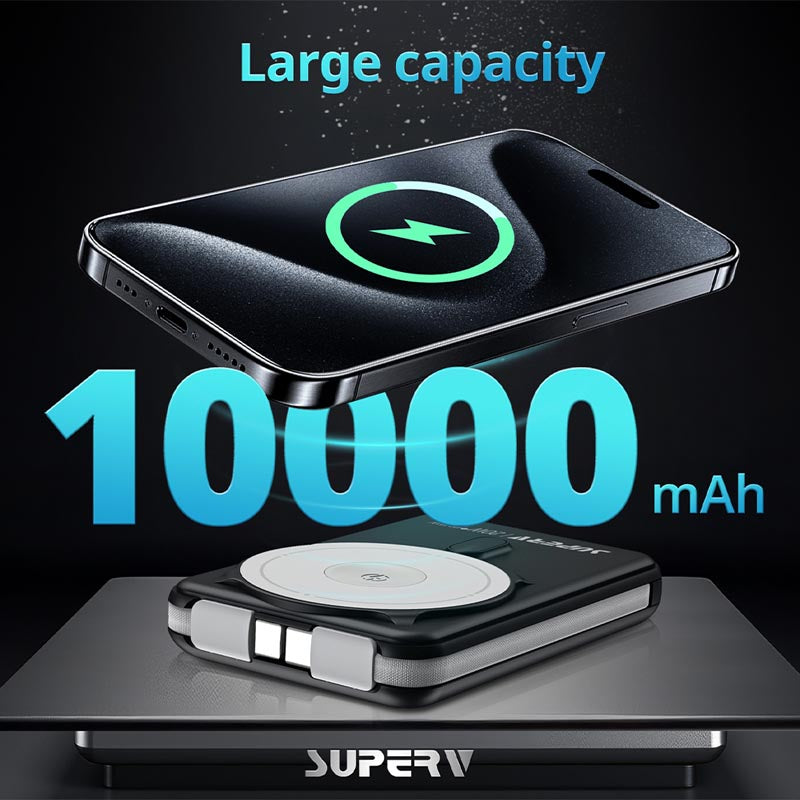 SuperV Power 13 20W 10000mAh with Build in C Cable Power Bank (Black)