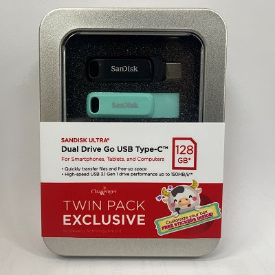 SanDisk Dual Drive Go 128GB Twin Pack (Black & Green) USB 3.1 Type C [DDC3 twin pack]