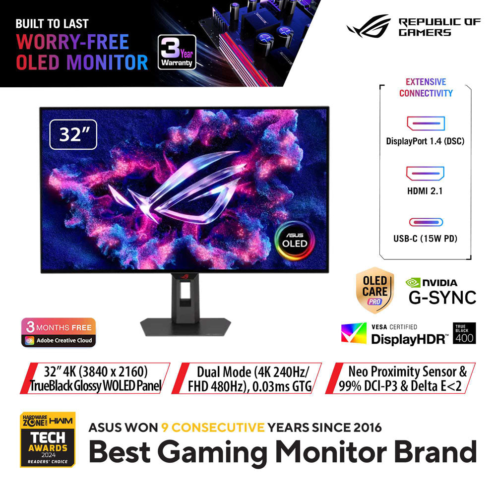 Asus ROG Strix OLED XG32UCWMG - 32 UHD WOLED 240/480Hz Dual Mode Gaming Monitor