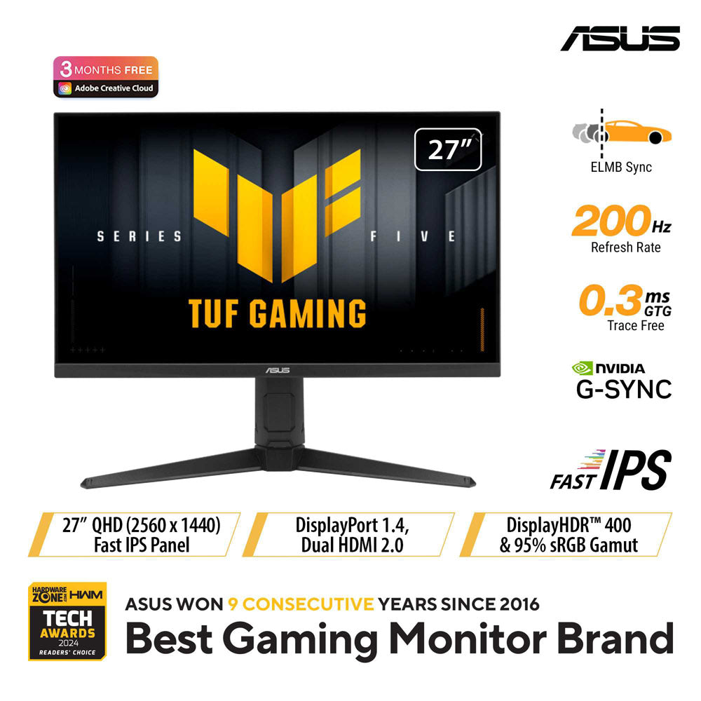 Asus TUF Gaming VG27AQL5A - 27 QHD Fast IPS 210Hz (OC) Gaming Monitor