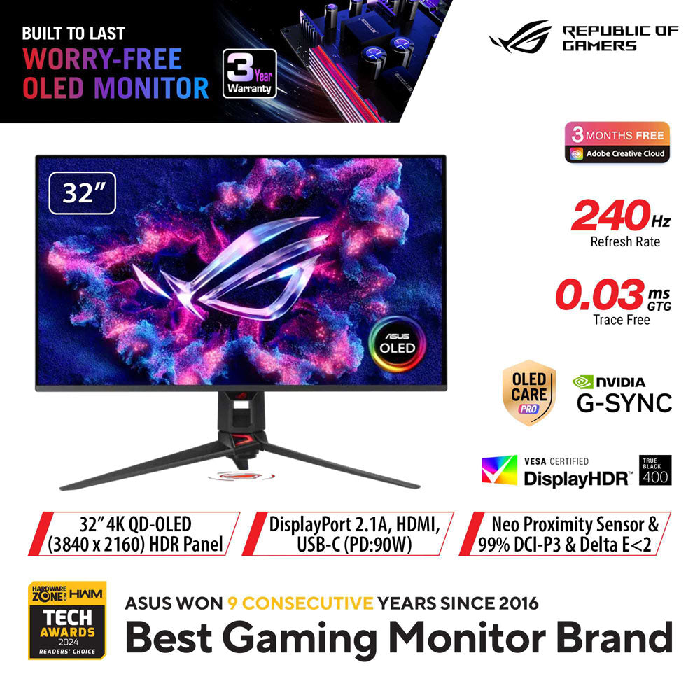 Asus ROG Swift OLED PG32UCDMR - 31.5 UHD QD-OLED 240Hz Gaming Monitor