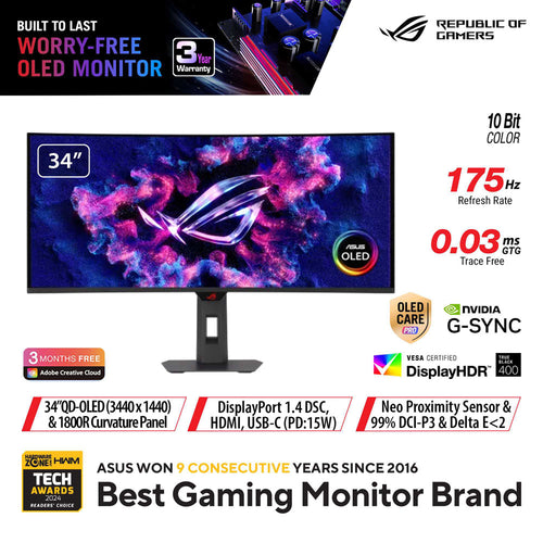 Asus ROG Strix OLED XG34WCDG - 34 WQHD QD-OLED 175Hz Gaming Monitor