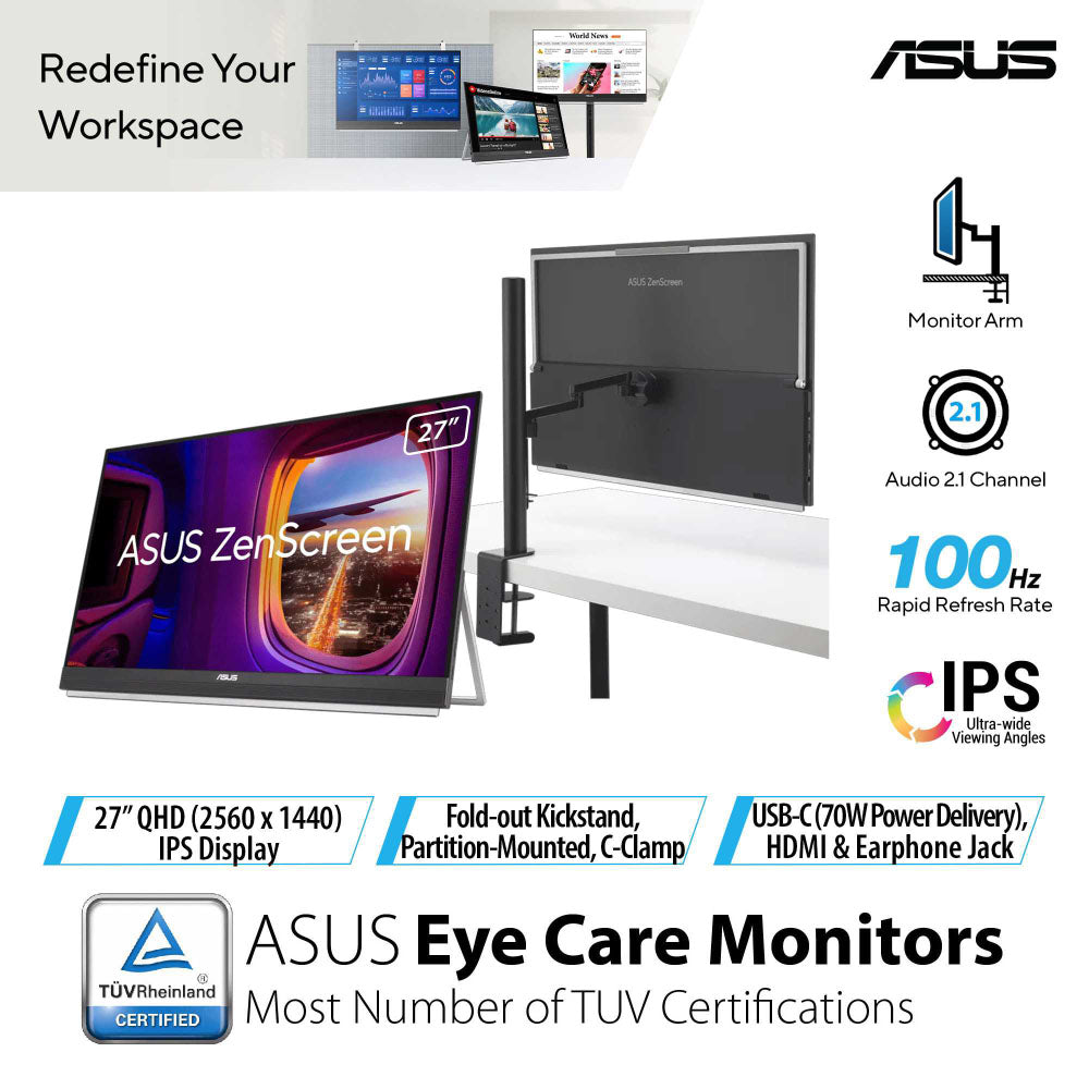 Asus ZenScreen MB27ACF - 27 QHD IPS 100Hz HDMI USB