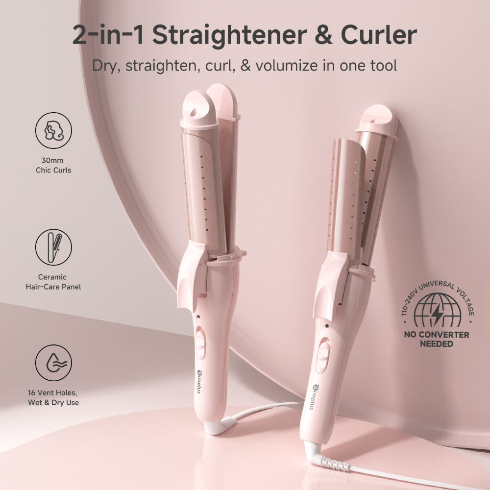 Simplus JFBA012PK00-S Curling 2-in-1 Straightening Pink