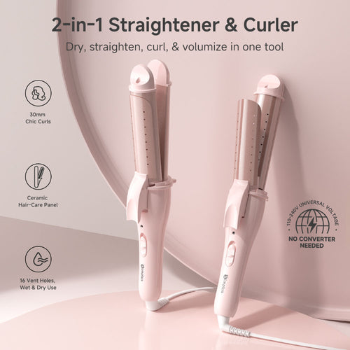 Simplus JFBA012PK00-S Curling 2-in-1 Straightening Pink