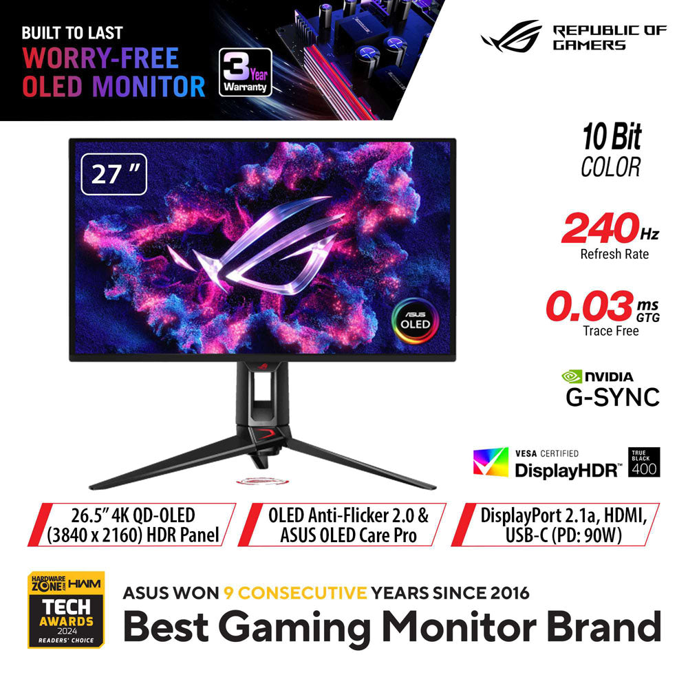 Asus ROG Swift OLED PG27UCDM - 27 UHD QD-OLED 240Hz Gaming Monitor