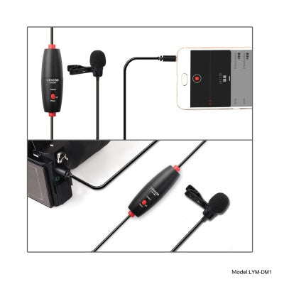 LENSGO 2-in-1 Omni Directional Lavalier Video Interview Condenser Dual Microphone With 6m Cable (Black)