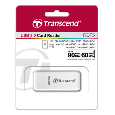 Trancend USB 3.0 SD and MicroSD Card Reader (White)