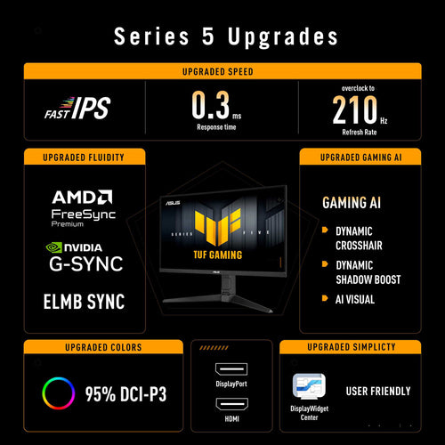 Asus TUF Gaming VG27AQL5A - 27 QHD Fast IPS 210Hz (OC) Gaming Monitor