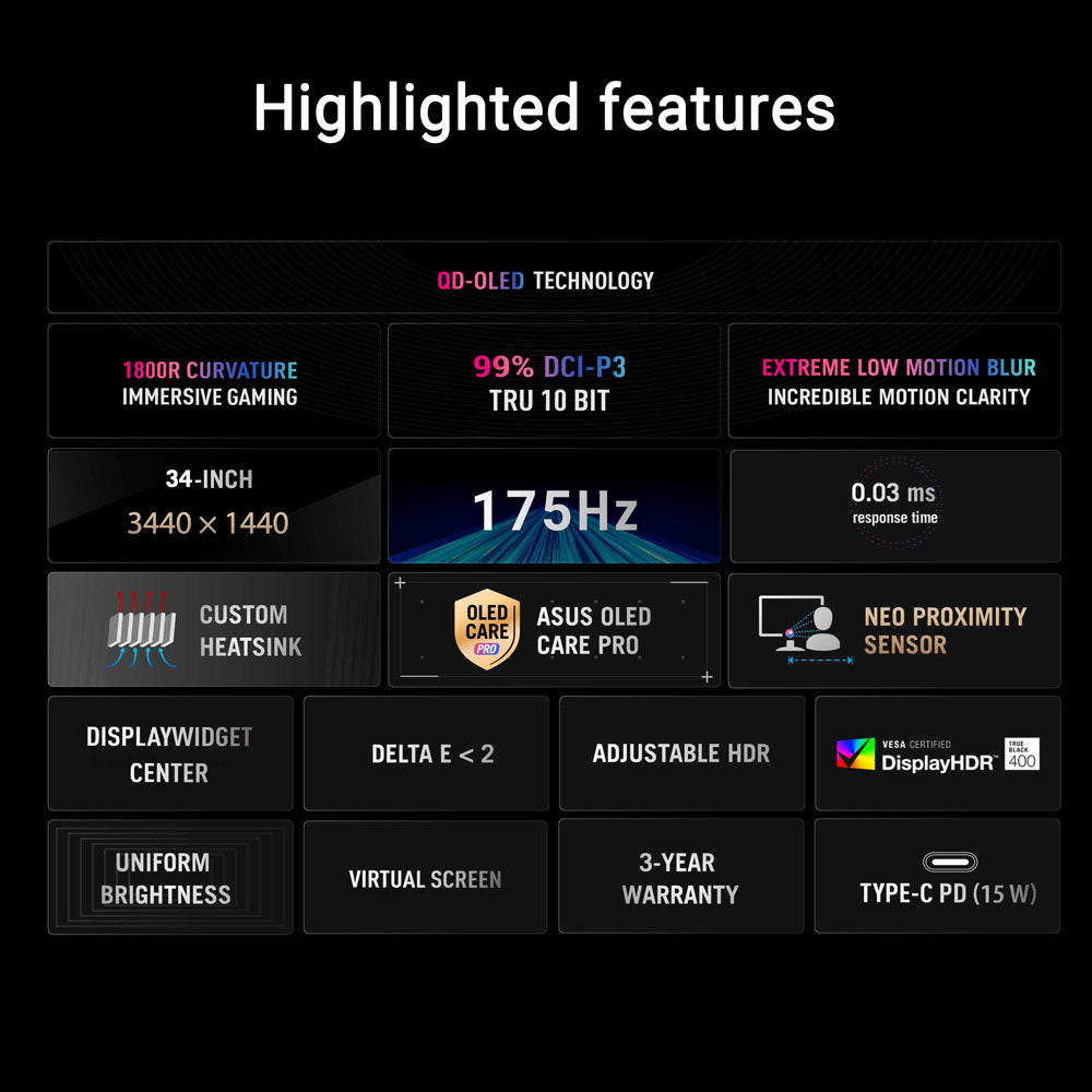 Asus ROG Strix OLED XG34WCDG - 34 WQHD QD-OLED 175Hz Gaming Monitor