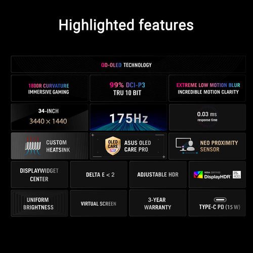 Asus ROG Strix OLED XG34WCDG - 34 WQHD QD-OLED 175Hz Gaming Monitor