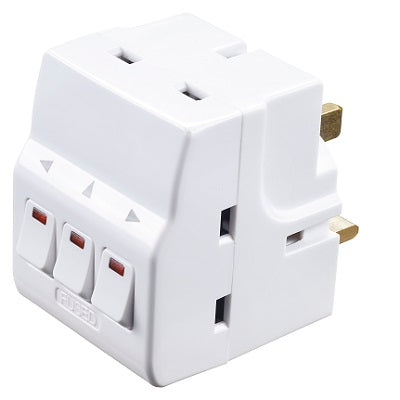 Masterplug MSWG3-MPA 3Way Switch Adaptor with Power Neon