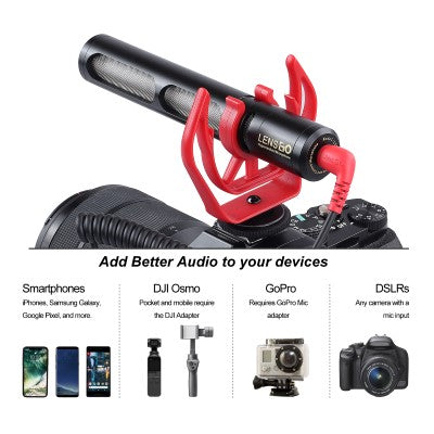 LENSGO Super-Cardioid Interview Live Stream Microphone 5m Range For Pro Vlogging (Black)