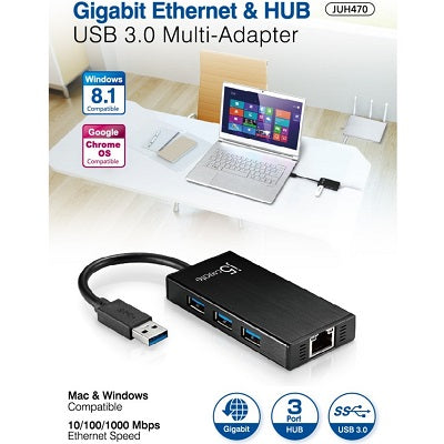 J5Create USB 3.0 Gigabit Ethernet & 3-Port HUB (JUH470)