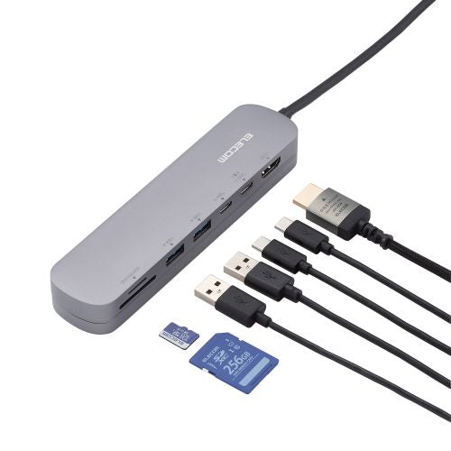 Elecom DST-C20SV USB C Docking Station Usb-A×2 Hdmi×1 Usb-C×2 Sd+Microsd Magnet Stand