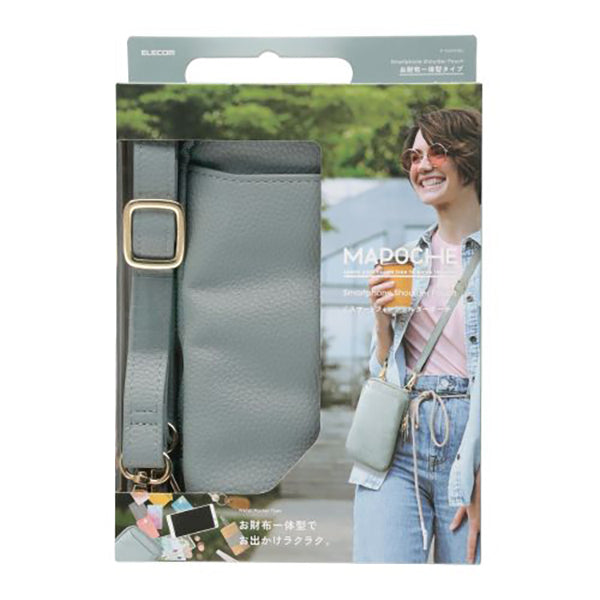 Elecom P-MAP01BU Smartphone Shoulder Pouch with Zipper (Blue)