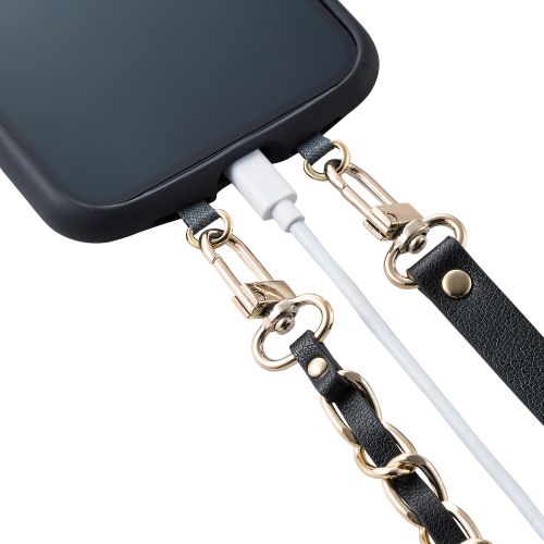 Elecom P-STSDH2CHBK Smartphone Shoulder Strap Chain Type Blk