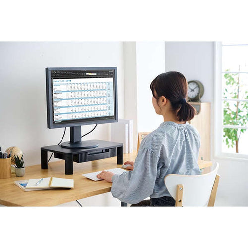 Elecom PCA-DPSP4830BK Monitor Stand with Drawer (Black)