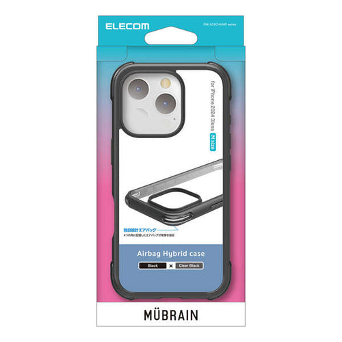 Elecom iPhone 16 Pro 6.3 (2024) Hybrid Case Corner Air Bag (Black x Clear)