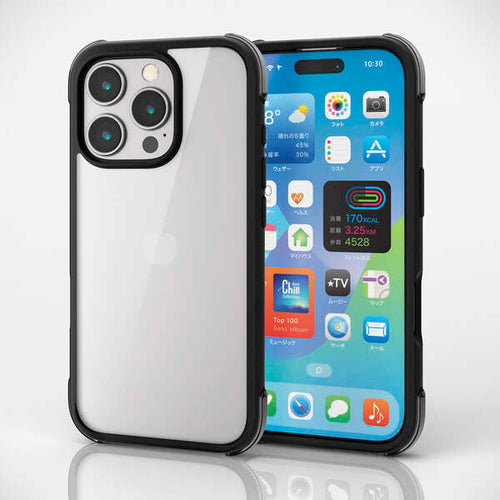 Elecom iPhone 16 Pro 6.3 (2024) Hybrid Case Corner Air Bag (Black x Clear)