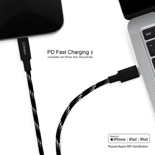 Garmma GM-7ACLBL1 Type-C to Lightning Braided Cable (Black)