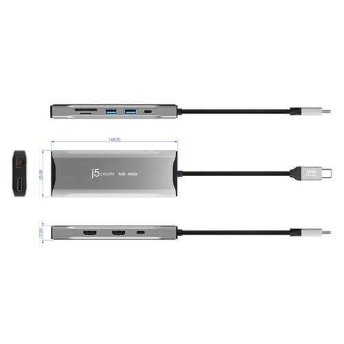 J5Create JCD397 USB-C Triple Monitor 10Gbps Mini Dock