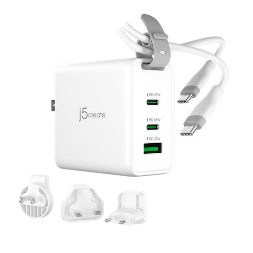 J5Create JUP3565CV 65W Gan USB-C 3-Port Traveller Charger