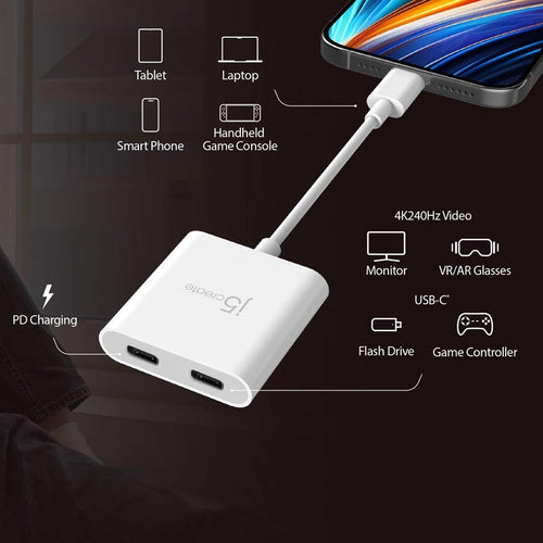 J5Create JCA164 USB-C to Dual USB-C with Video or Power Delivery