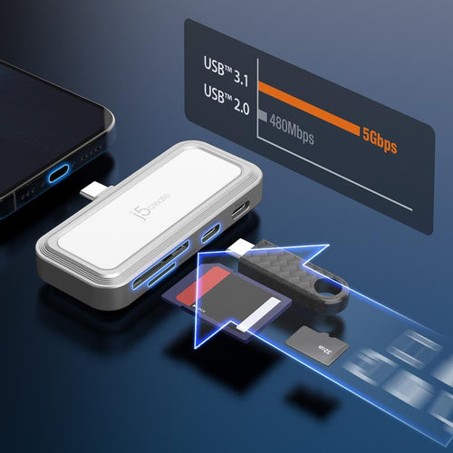 J5Create JCH167W USB-C to Dual USB-C & SD™ Card for Smartphone (White)
