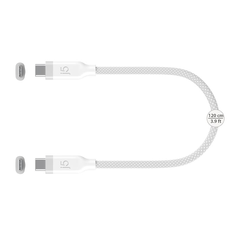 J5Create JUCX19L12W USB-C® 10Gbps/60W Ultra Soft Double-Braided Fast Charging Cable (White)