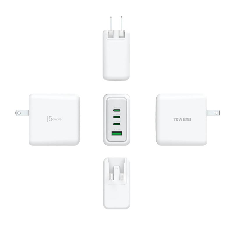 J5Create JUP4370F 70W GaN USB-C 4-Port Charger (White)