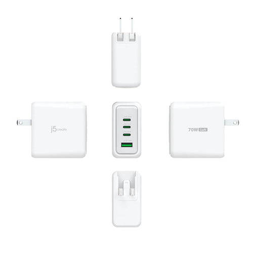 J5Create JUP4370F 70W GaN USB-C 4-Port Charger (White)