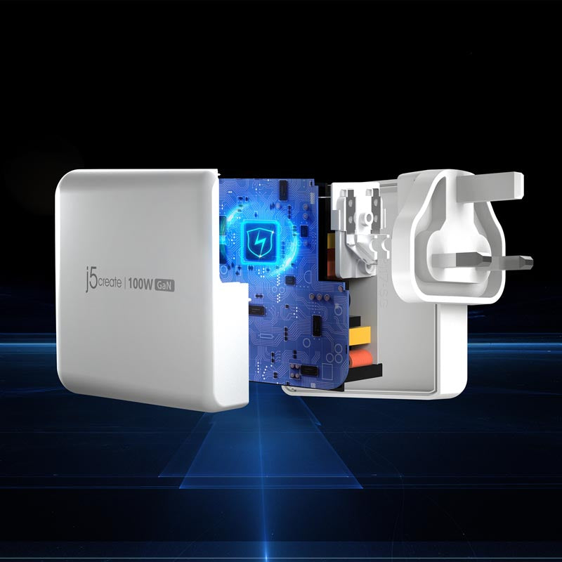 J5Create JUP53100F 4C/1A 100W GAN USB-C Wall Charger