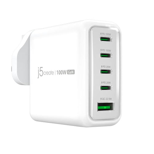 J5Create JUP53100F 4C/1A 100W GAN USB-C Wall Charger