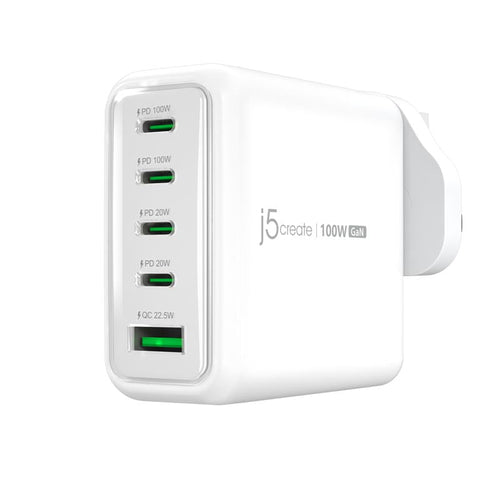 J5Create JUP53100F 4C/1A 100W GAN USB-C Wall Charger