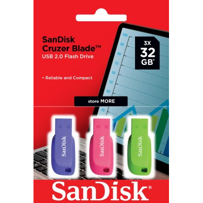 SanDisk Cruzer Blade 32GB Triple Pack (Blue/Green/Pink) USB 2.0 [SDCZ50C-032G-B46T]