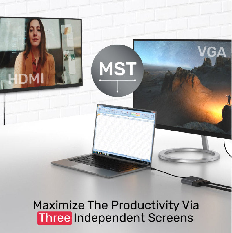 Unitek D1049A 4-in-1 Adapter HDMI + VGA + PD 100W Dual Display