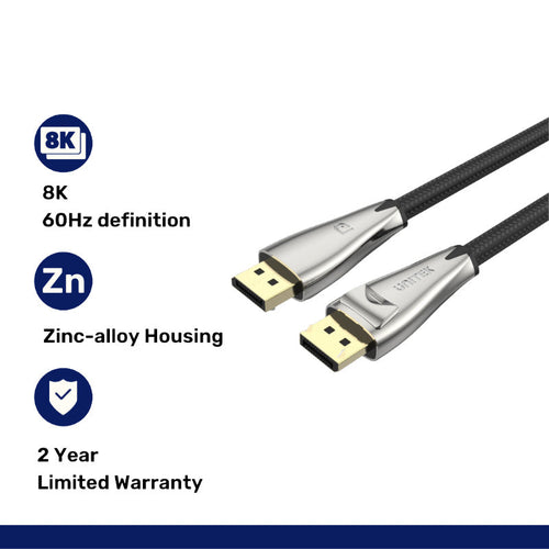 Unitek C1609BNI Display Port 1.4 Cable (8K 60Hz, 4K 144Hz, 1440p 240Hz) 3M