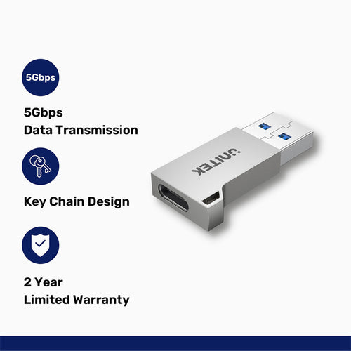 Unitek A1034NI USB-A to USB-C Ultra Tiny Zinc Adapter