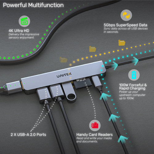 Unitek H1118A 7-in-1 PD100W USB-C Hub HDMI + Card Reader