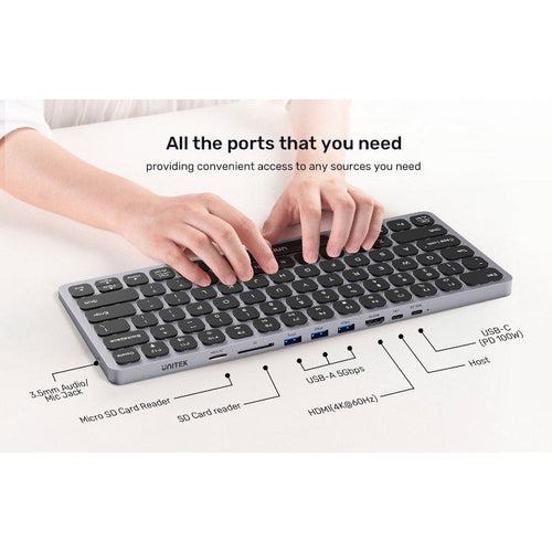 Unitek D1092A 9-in-1 USB-C Hub Keyboard USB-C with PD 100W