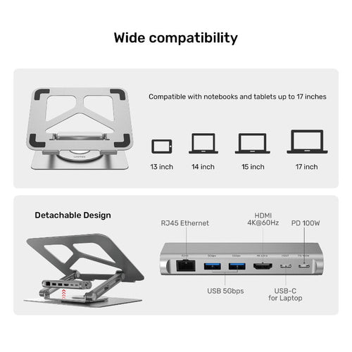 Unitek D1109A 360° Rotating Laptop Stand Hub PD100W
