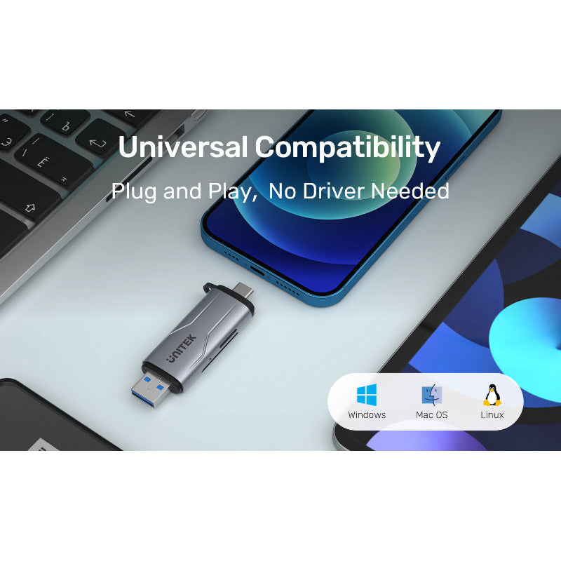 Unitek R1010A 2-in-1 USB-C and USB 3.0 Card Reader
