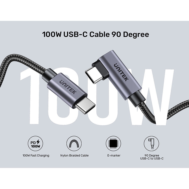 Unitek C14123BK-2M USB-C PD 100W Charging Cable L-Shape