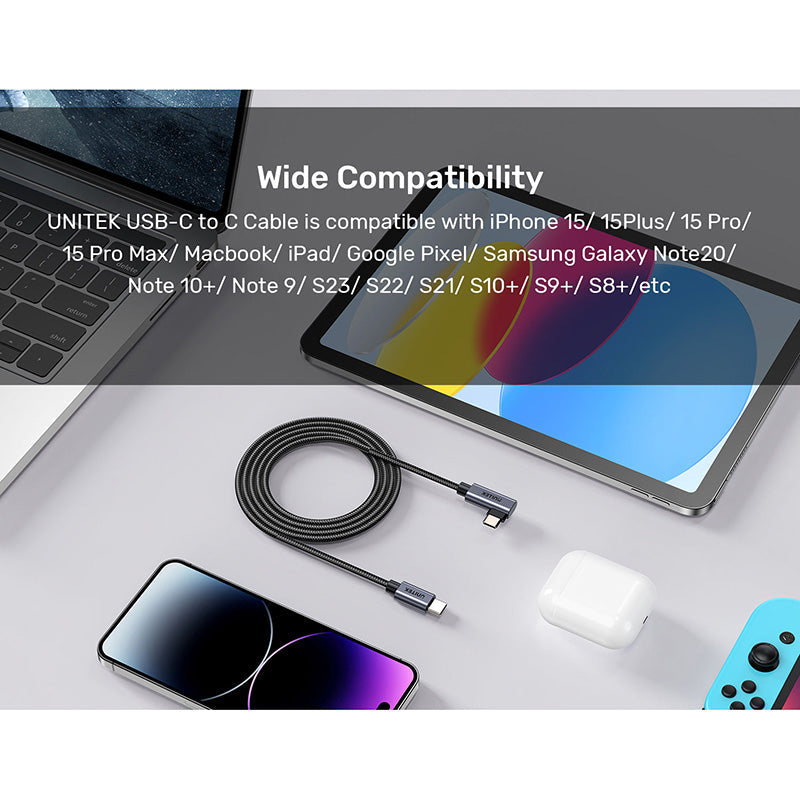 Unitek C14123BK-3M USB-C PD 100W Charging Cable L-Shape