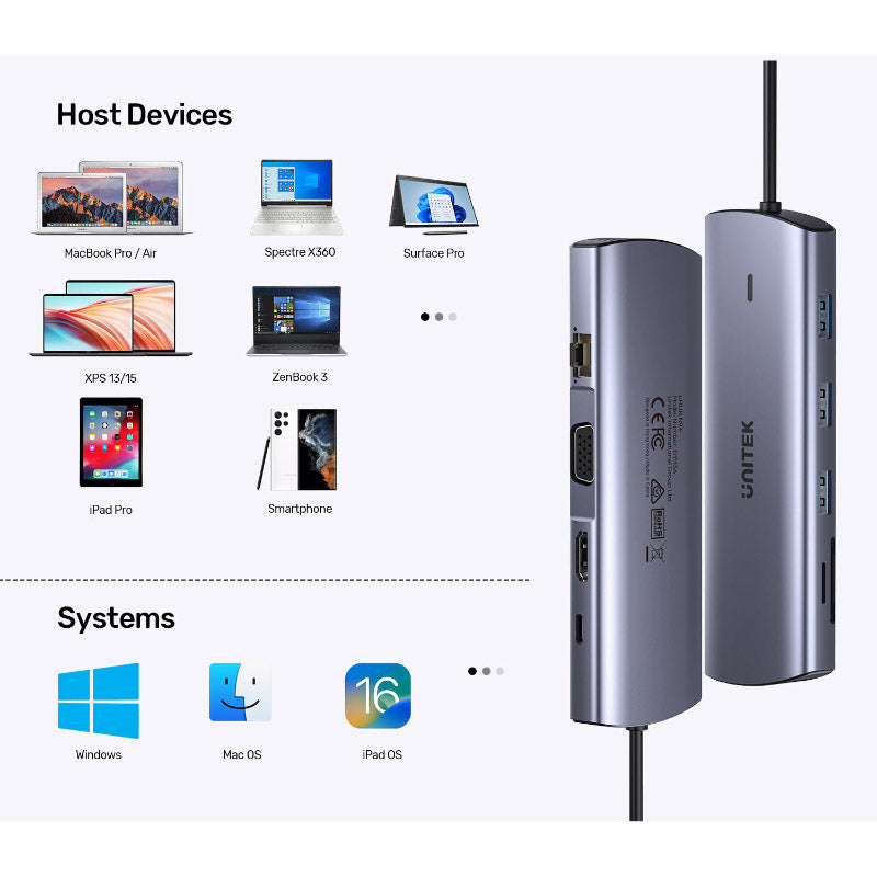 Unitek D1113A 9-in-1 PD100W USB-C Hub Ethernet + VGA + HDMI