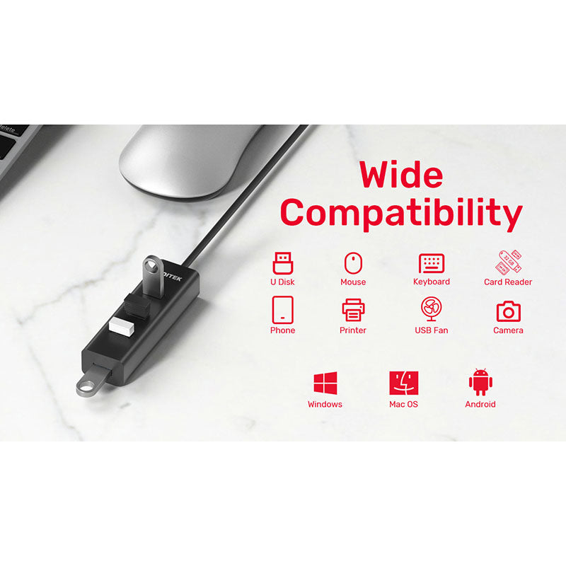 Unitek Y-3089V 4-in-1 USB-A Hub + USB-C 5V Power Cable (1.2M)