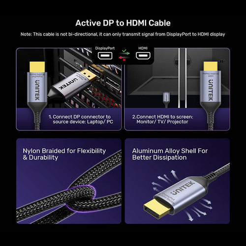 Unitek V1610A DisplayPort 1.4 to HDMI 2.1 8K60Hz Cable (1.8M)