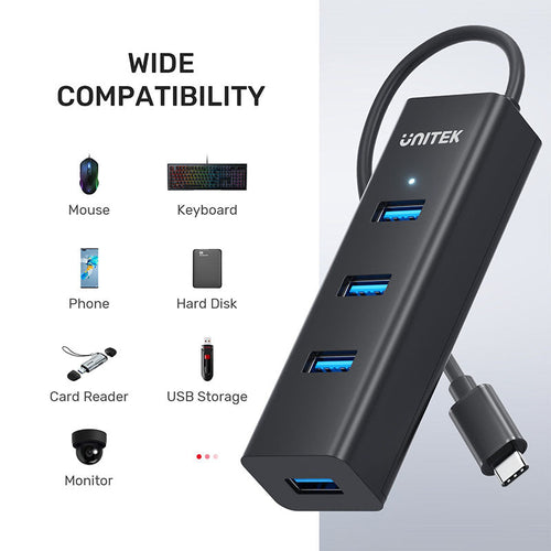Unitek Y-3089Z USB C to 4 USB-A Hub + USB-C 5V Power